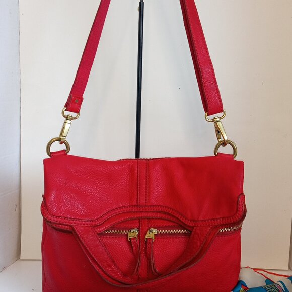 Vintage FOSSIL Fold-over Convertible Crossbody Bag Lipstick Red Pebbled Leather - Picture 2 of 15